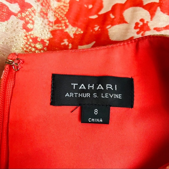 Tahari ASL Gold Metallic Jacquard Floral Dress - Picture 8 of 8